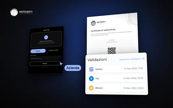 La página de Notarify para subir un documento y autenticarlo.